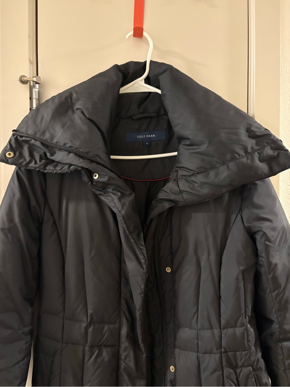 Cole Haan Black Quilted Puffer Jacket with High Collar